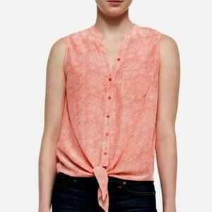 Joie Edalette Silk Tie Front Sleeveless Button Up Tank Orange Size S